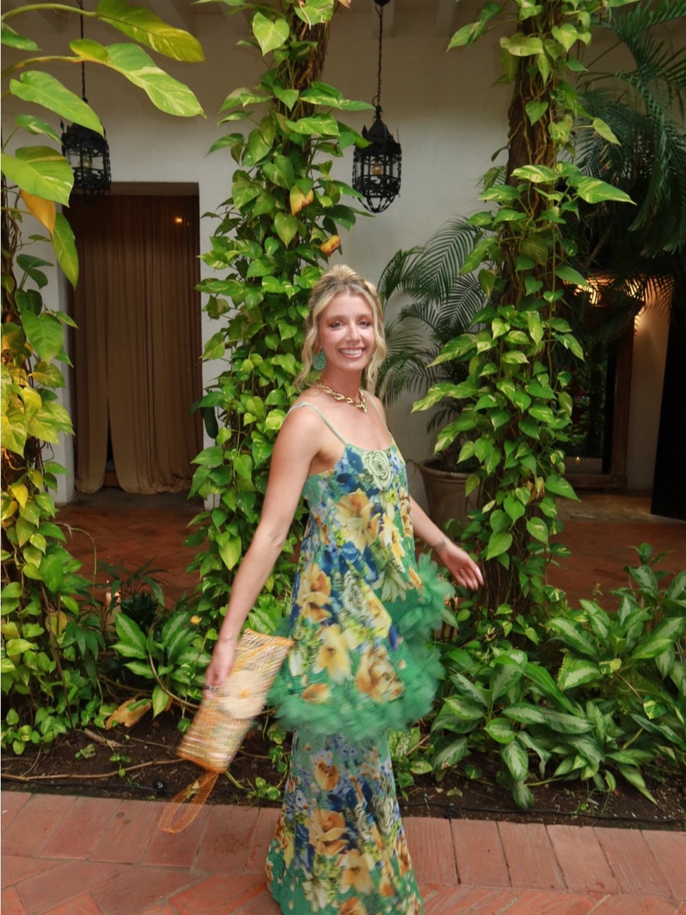 Elliatt Green Floral Slip Maxi Dress with Yellow Blooms